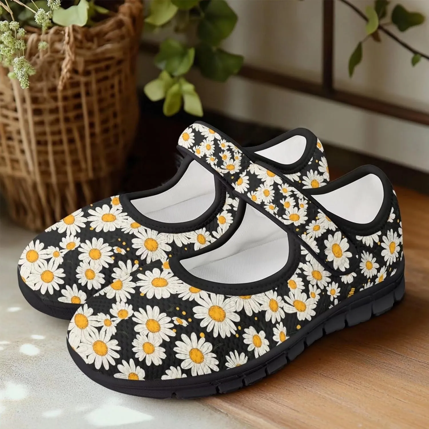 Binienty Womens Mary Jane Flats Cozy Soft Mesh Walking Sneaker Shoes with Ankle Strap Non Slip