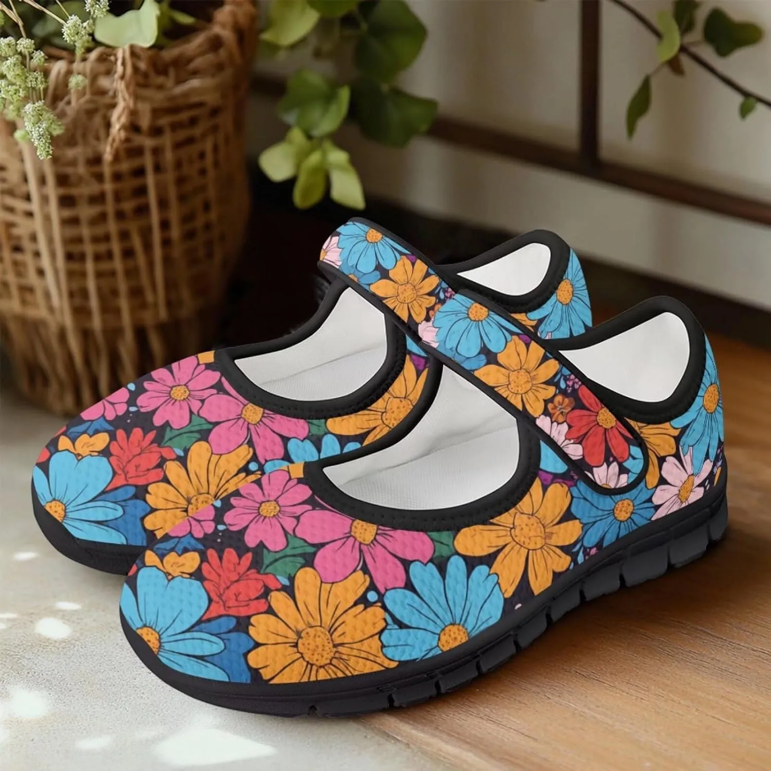 Binienty Womens Mary Jane Flats Cozy Soft Mesh Walking Sneaker Shoes with Ankle Strap Non Slip