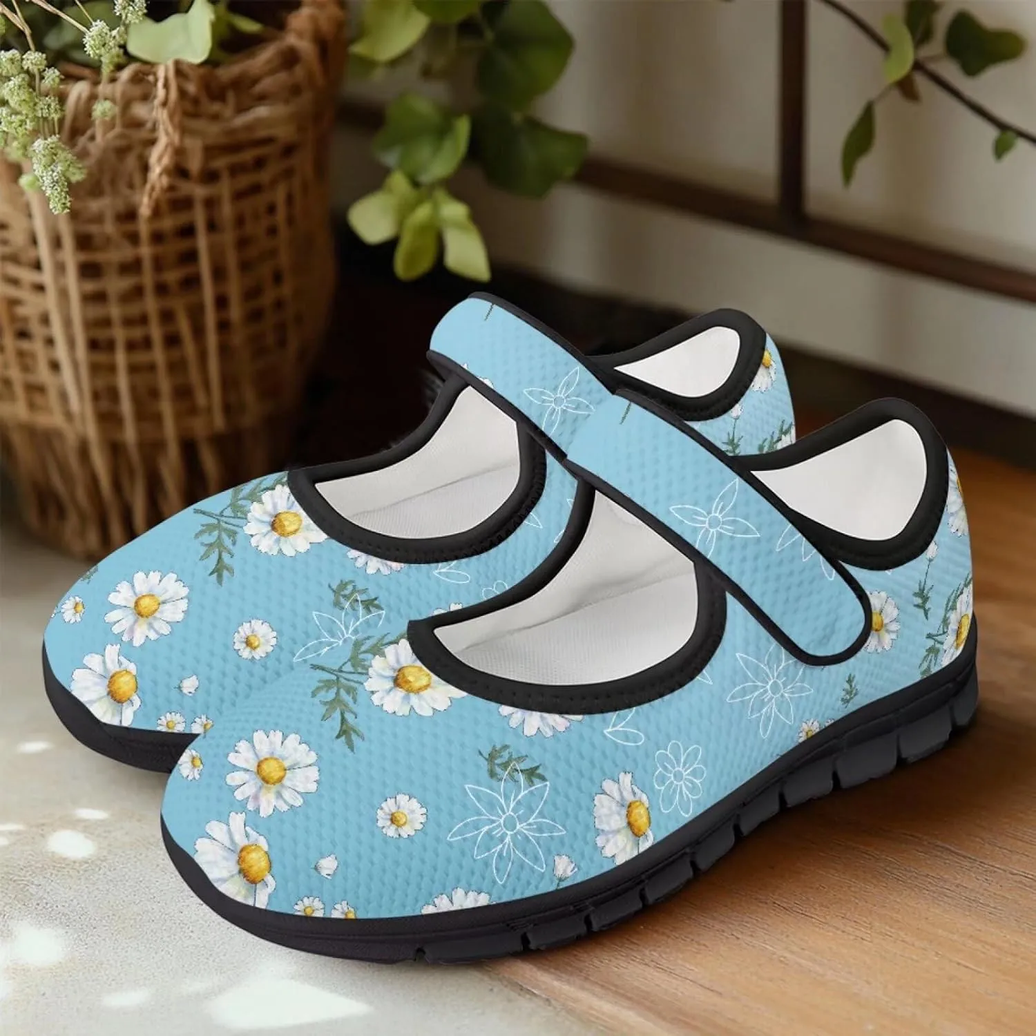 Binienty Womens Mary Jane Flats Cozy Soft Mesh Walking Sneaker Shoes with Ankle Strap Non Slip