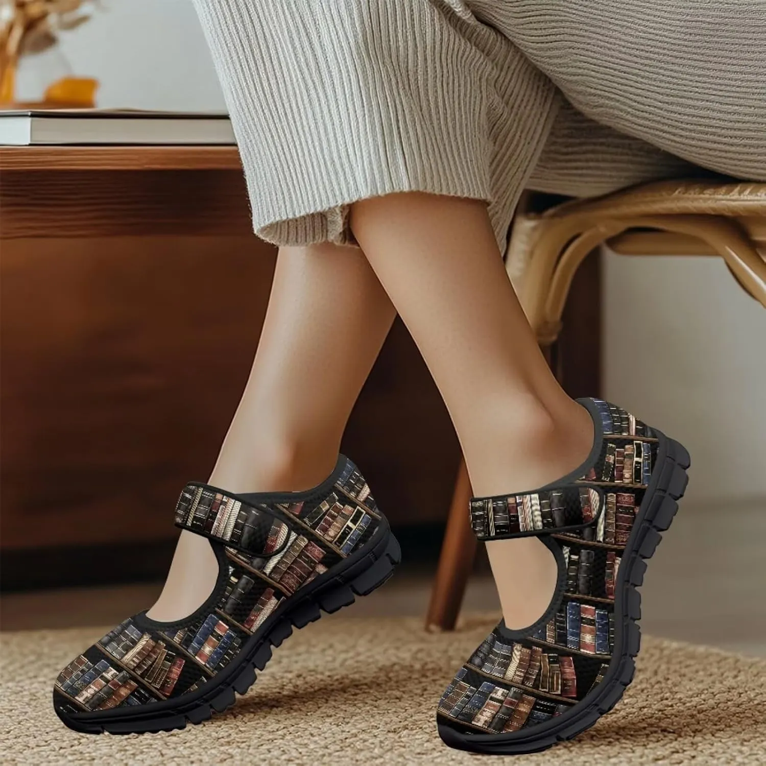 Binienty Womens Mary Jane Shoes Slip On Loafers with Adjust Hook and Loop Breathable Mesh Walking Sneakers
