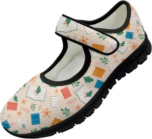 Binienty Womens Mary Jane Shoes Slip On Loafers with Adjust Hook and Loop Breathable Mesh Walking Sneakers