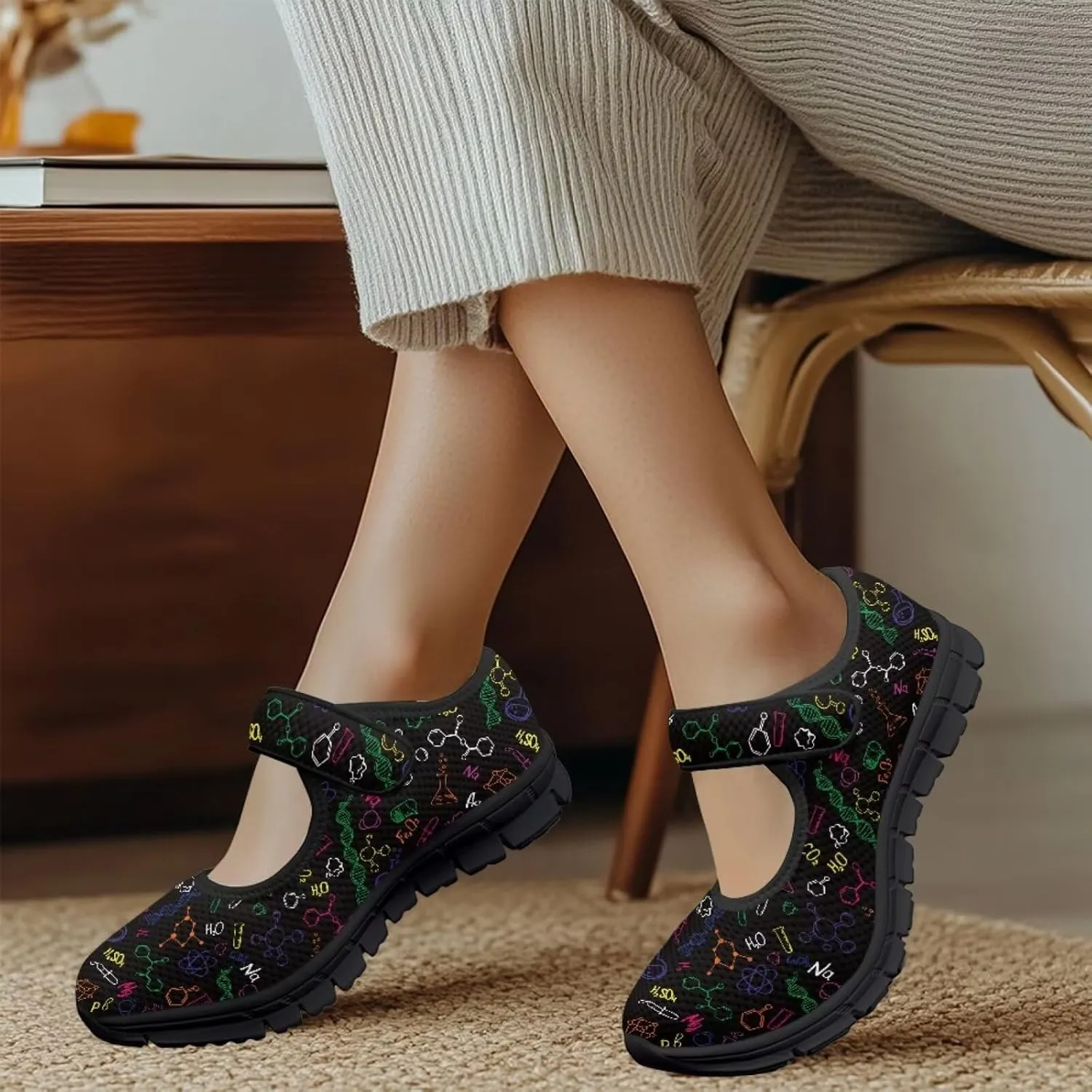 Binienty Womens Mary Jane Shoes Slip On Loafers with Adjust Hook and Loop Breathable Mesh Walking Sneakers