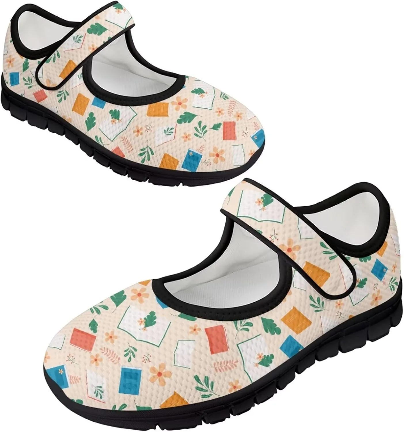 Binienty Womens Mary Jane Shoes Slip On Loafers with Adjust Hook and Loop Breathable Mesh Walking Sneakers