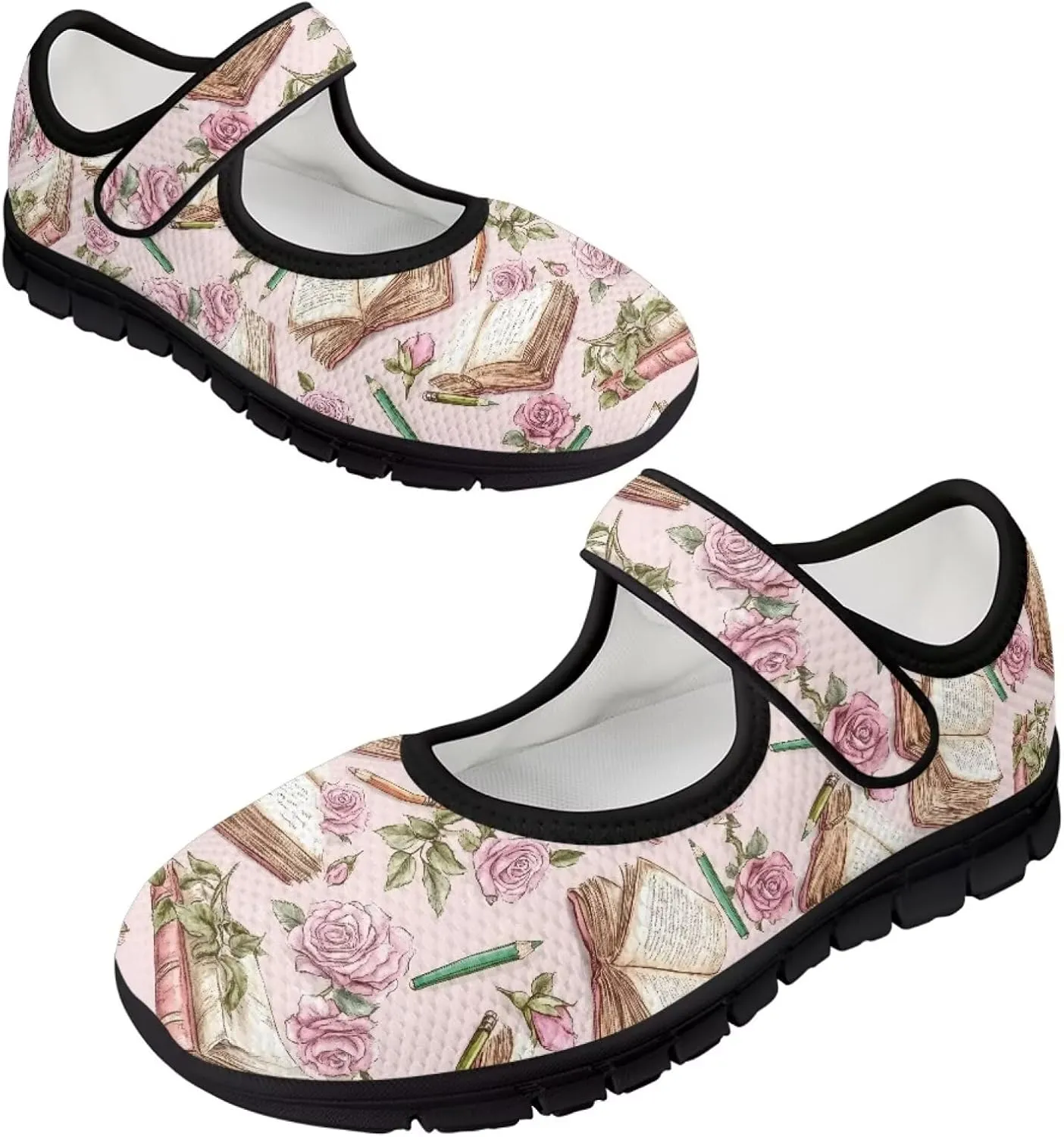 Binienty Womens Mary Jane Shoes Slip On Loafers with Adjust Hook and Loop Breathable Mesh Walking Sneakers