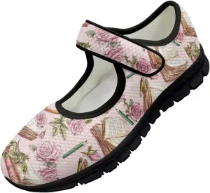 Binienty Womens Mary Jane Shoes Slip On Loafers with Adjust Hook and Loop Breathable Mesh Walking Sneakers