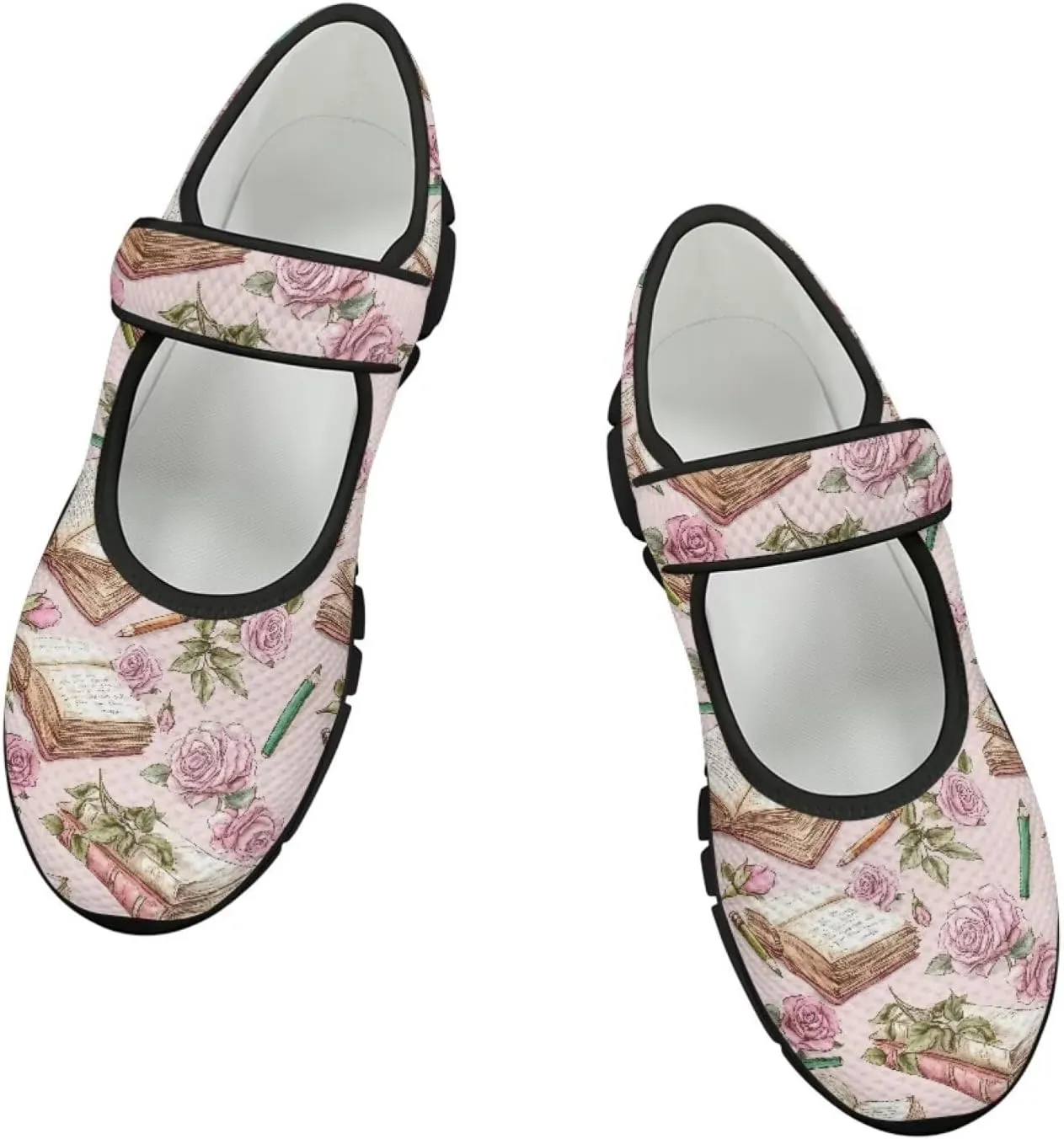 Binienty Womens Mary Jane Shoes Slip On Loafers with Adjust Hook and Loop Breathable Mesh Walking Sneakers