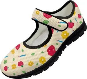 Binienty Womens Mary Jane Shoes Slip On Loafers with Adjust Hook and Loop Breathable Mesh Walking Sneakers