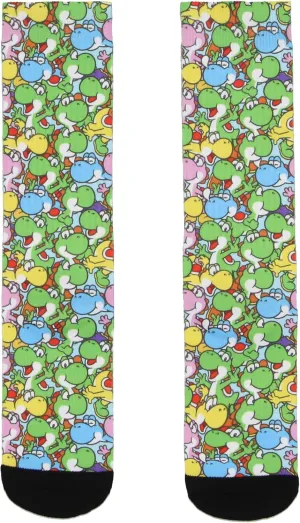 Bioworld Nintendo Super Mario Video Game Men's Yoshi Dino Sublimated Adult Crew Socks
