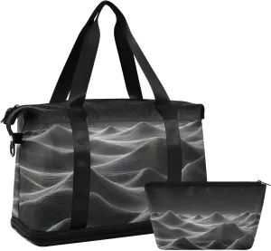 Black 3d Topographic Contour Gym Bag for Women Sport Travel Duffel Bag Shoulder Weekender Overnight Bags with Wet Pocket & Shoe Compartment