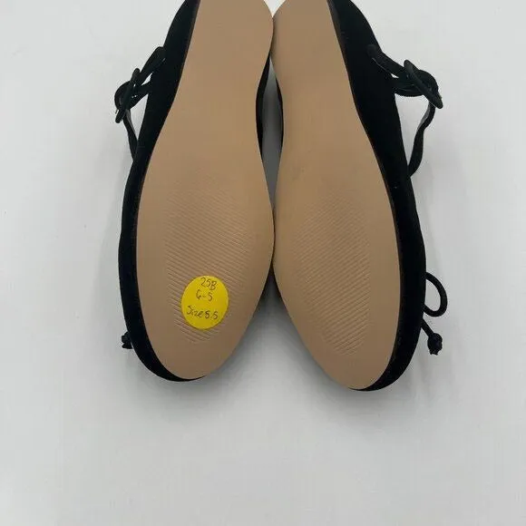 Black Women Bowknots Ankle Strap Mary Janes Round Toe Ballet Flats Shoes
