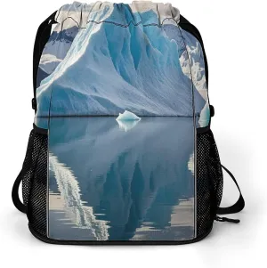 Blue Iceberg Drawstring Backpack Bags Gym Backpack with Shoe Compartment for Women Men Cinch Sack Sports Backpack with Mesh Pockets