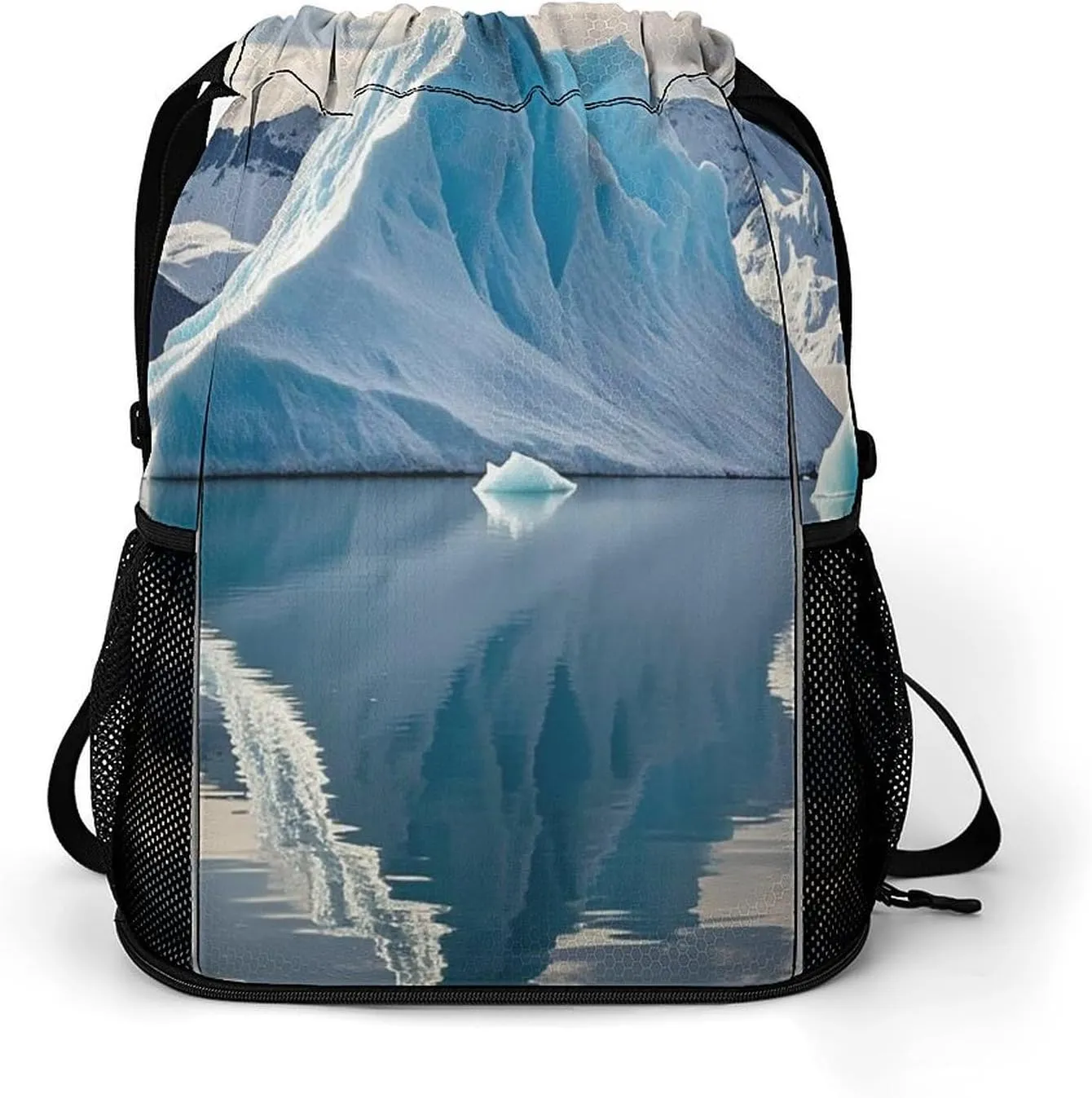 Blue Iceberg Drawstring Backpack Bags Gym Backpack with Shoe Compartment for Women Men Cinch Sack Sports Backpack with Mesh Pockets