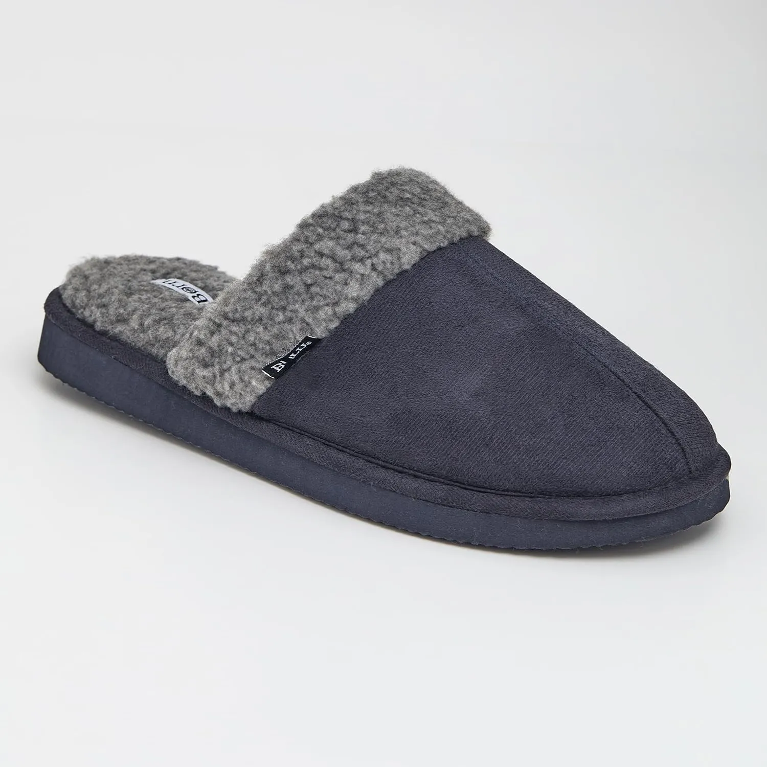 BORN Mens Scuff Slippers, Faux Suede House Slippers for Men with Fair Isle Knit or Sherpa Lining, Gifts For Him