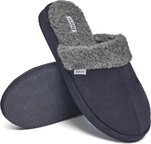 BORN Mens Scuff Slippers, Faux Suede House Slippers for Men with Fair Isle Knit or Sherpa Lining, Gifts For Him