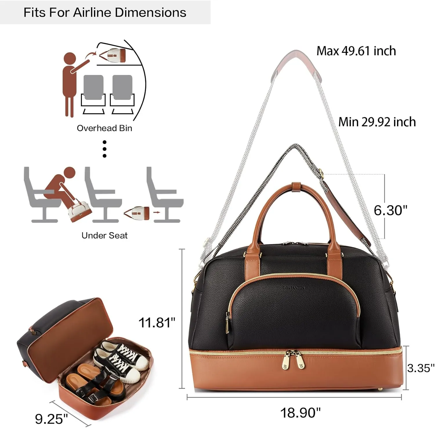 BOSTANTEN Weekender Bags for Women Leather Travel Duffle Bag Carry On Large Tote Duffel with Shoe Compartment and Trolley Sleeve