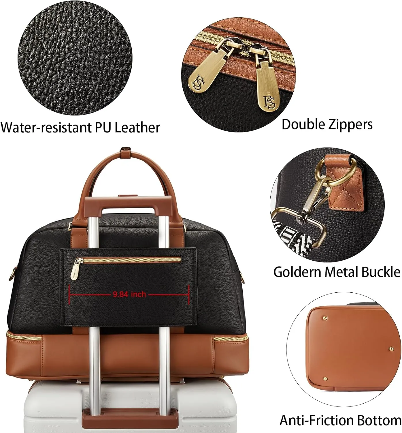 BOSTANTEN Weekender Bags for Women Leather Travel Duffle Bag Carry On Large Tote Duffel with Shoe Compartment and Trolley Sleeve