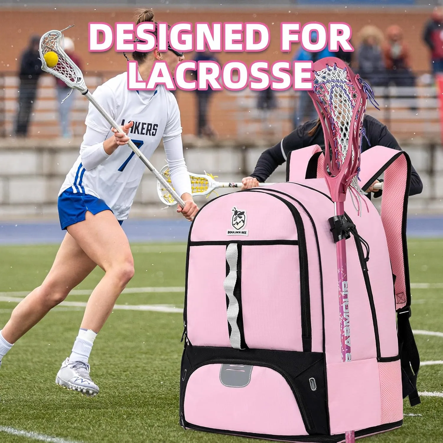 Boulder Bee Lacrosse Backpack with Stick Holders | Field Hockey Bag | Gift for Women