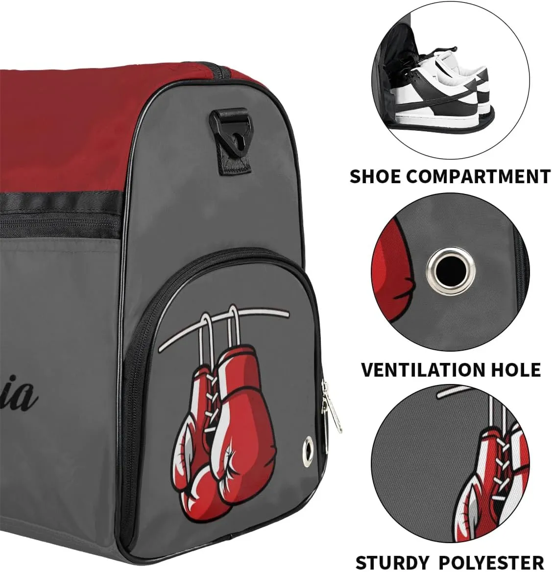 Boxing-Sports-Bag with-Name Large-Gym-Bag Custom-Duffel-Bag for-Men-Adults-Women Luggage-Bag Weekender Carry on Bag