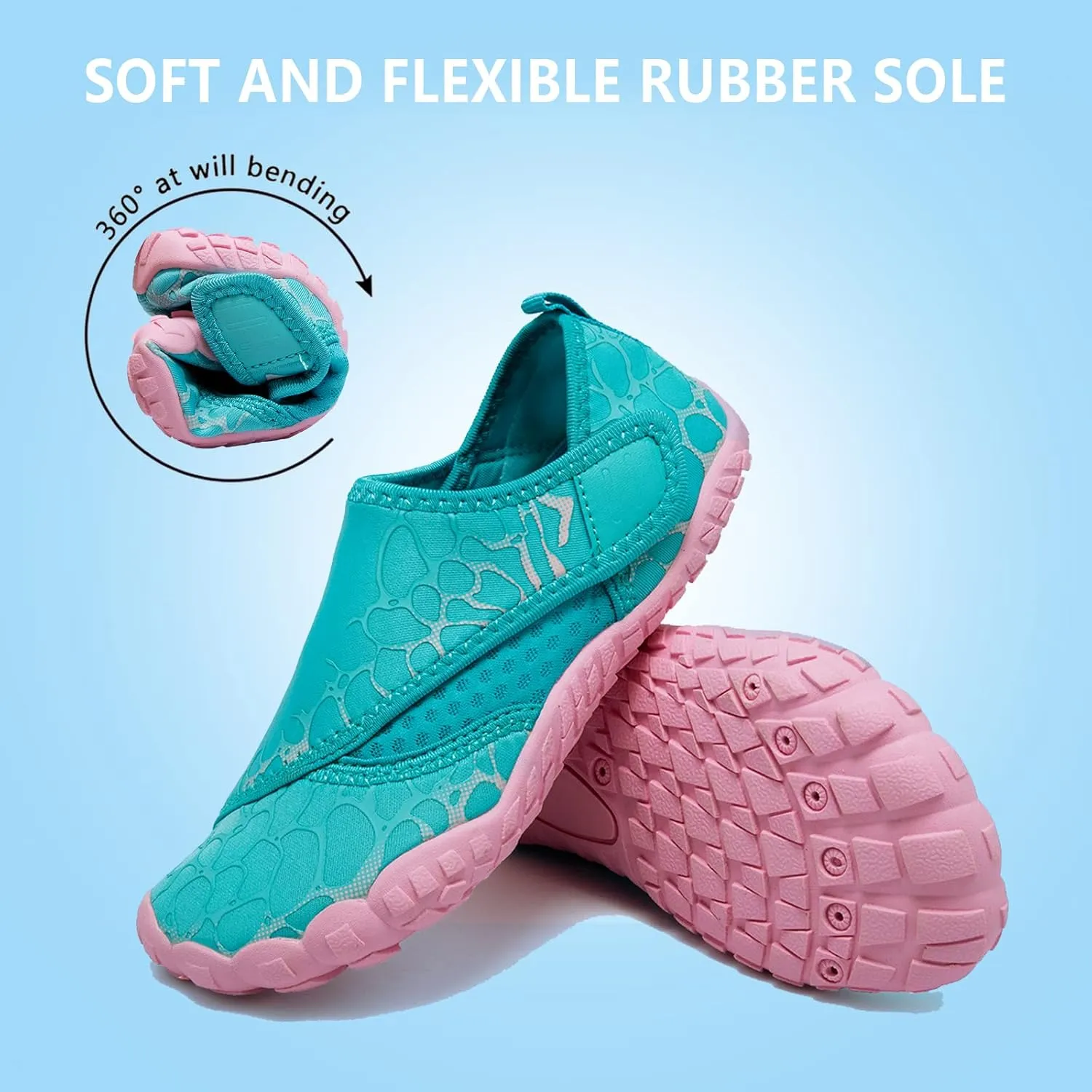 Boys & Girls Water Shoes Lightweight Comfort Sole Easy Walking Athletic Slip on Aqua 5 Toe Sock(Toddler/Little Kid/Big Kid)