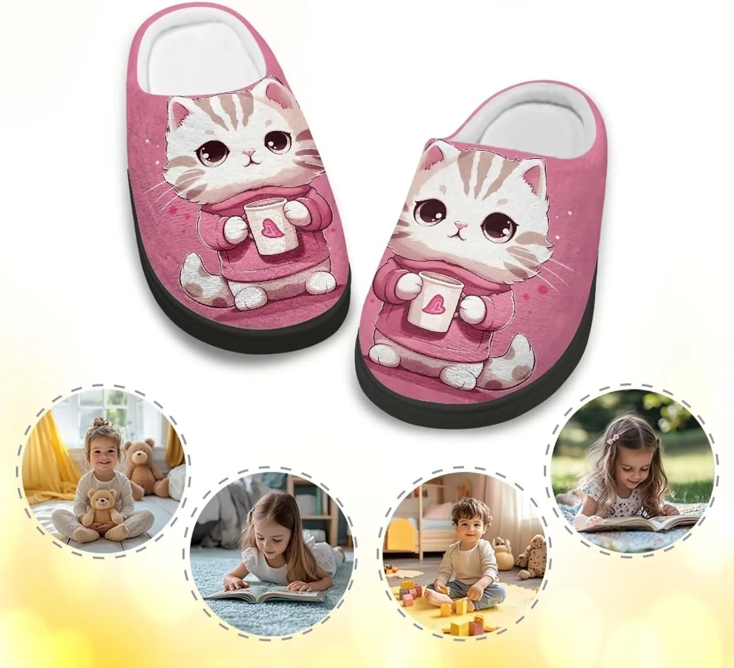 Boys Girls Slippers Plush Warm House Shoes Breathable Kids Flannel Fuzzy Slippers Winter Non Slip Indoor Cotton Shoes US 9-15