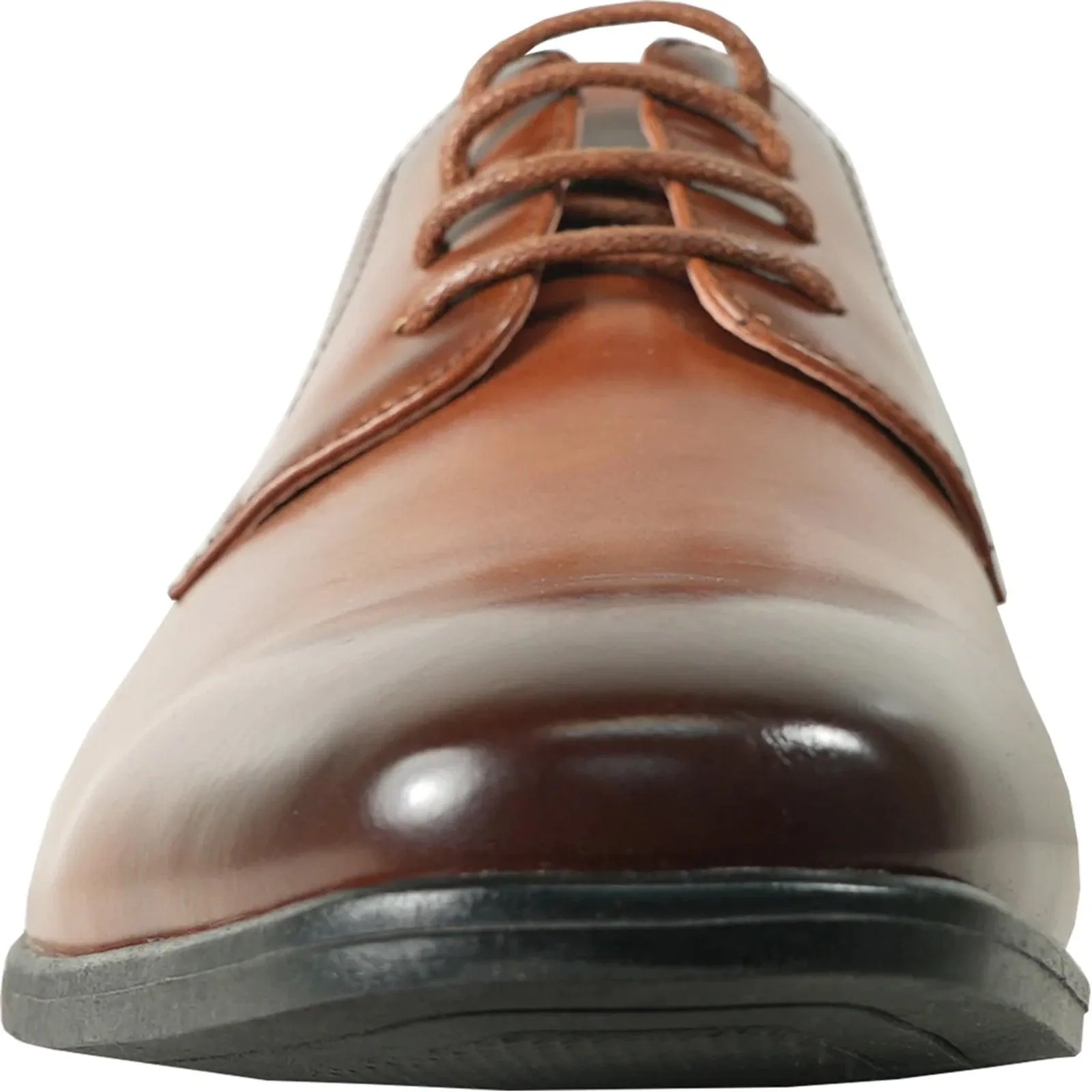 Bravo Men’s Antique Cognac Lace-Up Plain Toe Oxford Dress Shoes