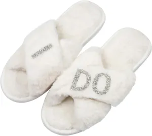 Bride Gifts – Cozy White Fur Bride Slippers and Pink Bridesmaid Slippers for Bridal Shower, Bachelorette Party, Engagement Party, Wedding Day