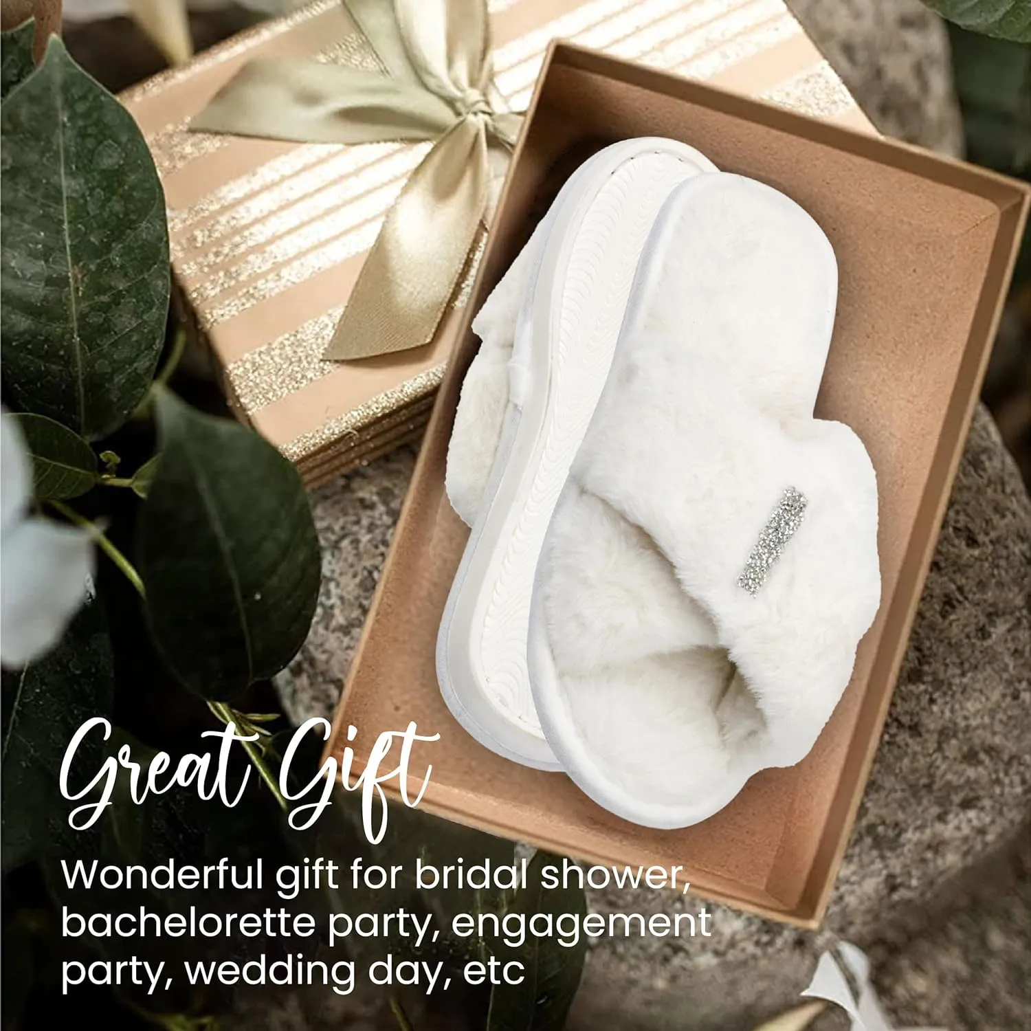 Bride Gifts – Cozy White Fur Bride Slippers and Pink Bridesmaid Slippers for Bridal Shower, Bachelorette Party, Engagement Party, Wedding Day