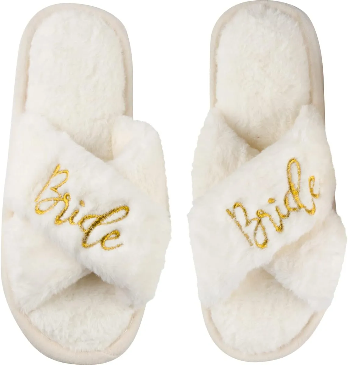 Bride Gifts – Cozy White Fur Bride Slippers and Pink Bridesmaid Slippers for Bridal Shower, Bachelorette Party, Engagement Party, Wedding Day