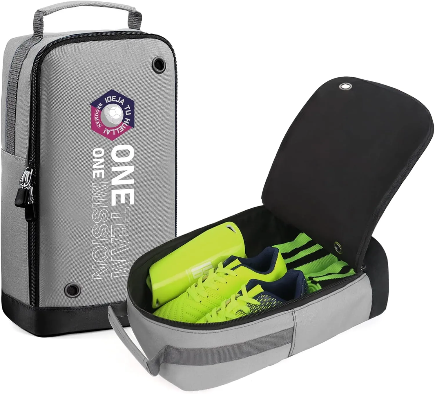 brooman Youth Adult Soccer Shoe Bag Sport Gear Waterproof Zippered Shoe Storage Organizer for Gym Golf Football Travel (Grey)