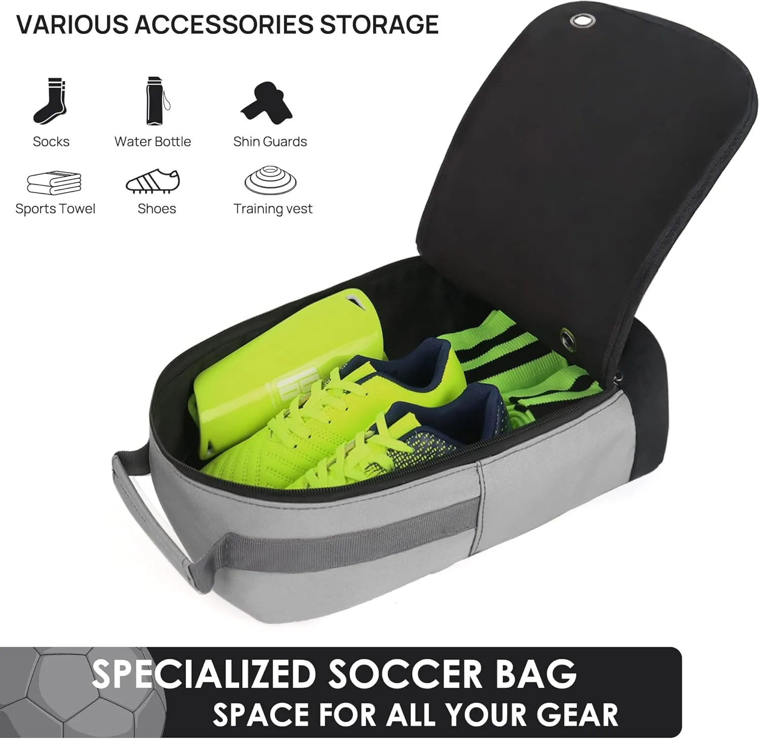 brooman Youth Adult Soccer Shoe Bag Sport Gear Waterproof Zippered Shoe Storage Organizer for Gym Golf Football Travel (Grey)