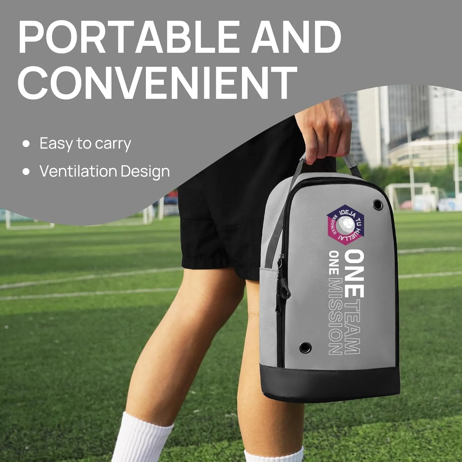 brooman Youth Adult Soccer Shoe Bag Sport Gear Waterproof Zippered Shoe Storage Organizer for Gym Golf Football Travel (Grey)