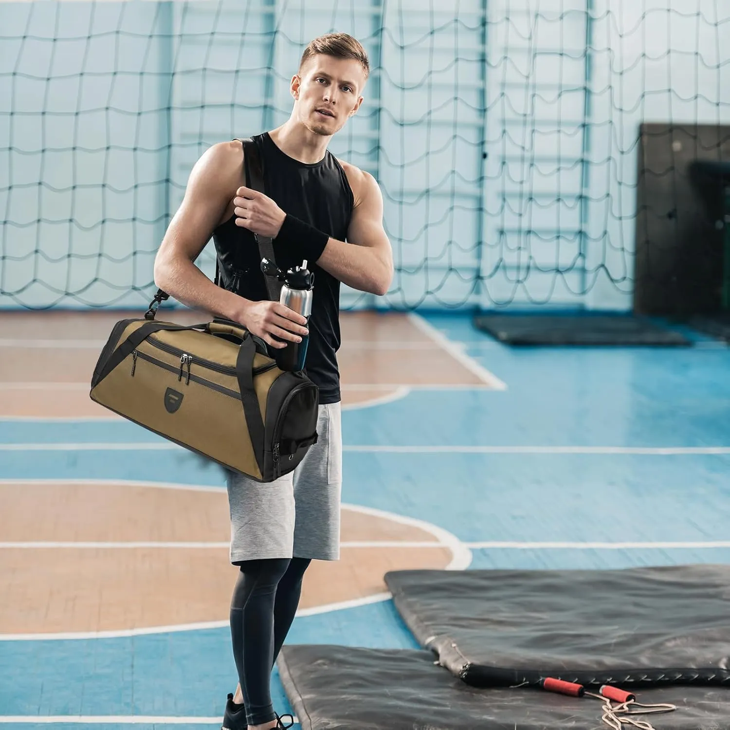 BSHG Gym Bags For Men & Women, Sports Duffel Bag For Men Travel, Weekend Overnight Bag With Shoe Compartment & Wet Pocket, Water Resistant Workout Duffle Bag Athletic Gym Bag Men B-GB-005-Brown
