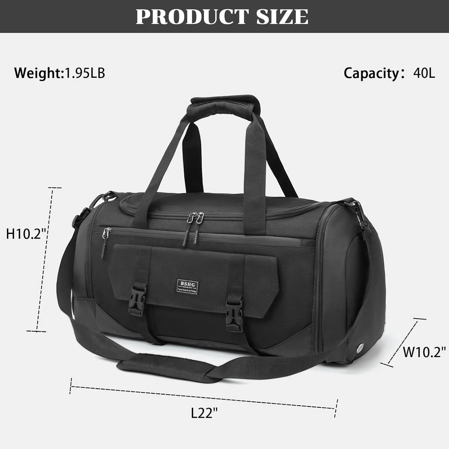BSHG Sports Bag For Men & Women With Shoes Compartment And Wet Pocket, Sports Duffle Bag, Workout Bags For Gym Swimming Yoga,Waterproof Weekend Overnight Carry On Bag B-GA-001-Black