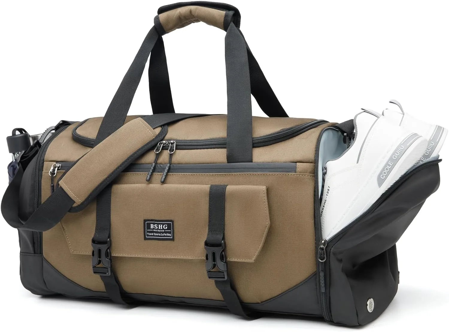 BSHG Sports Bag For Men & Women With Shoes Compartment And Wet Pocket, Sports Duffle Bag, Workout Bags For Gym Swimming Yoga,Waterproof Weekend Overnight Carry On Bag B-GA-003-Brown