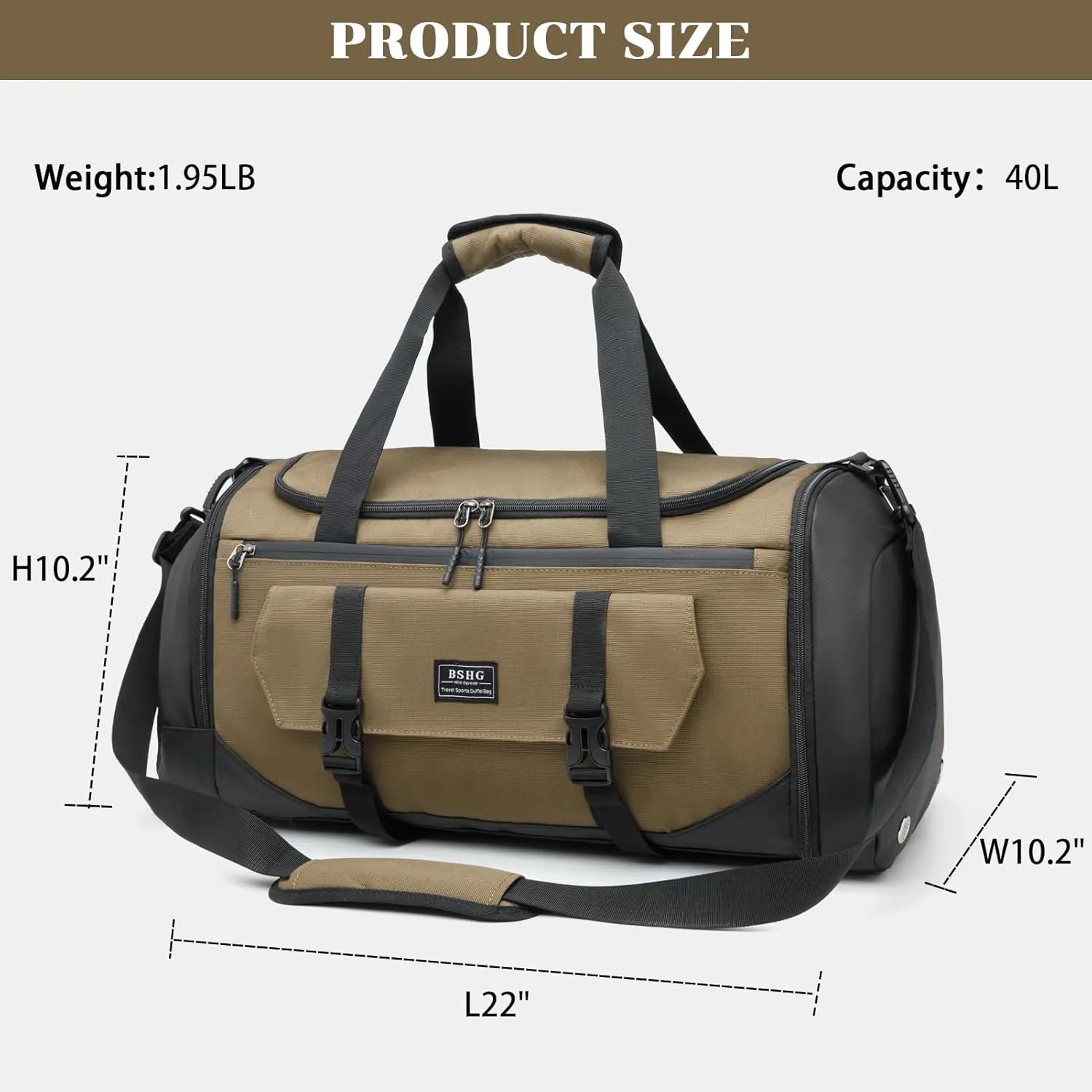 BSHG Sports Bag For Men & Women With Shoes Compartment And Wet Pocket, Sports Duffle Bag, Workout Bags For Gym Swimming Yoga,Waterproof Weekend Overnight Carry On Bag B-GA-003-Brown