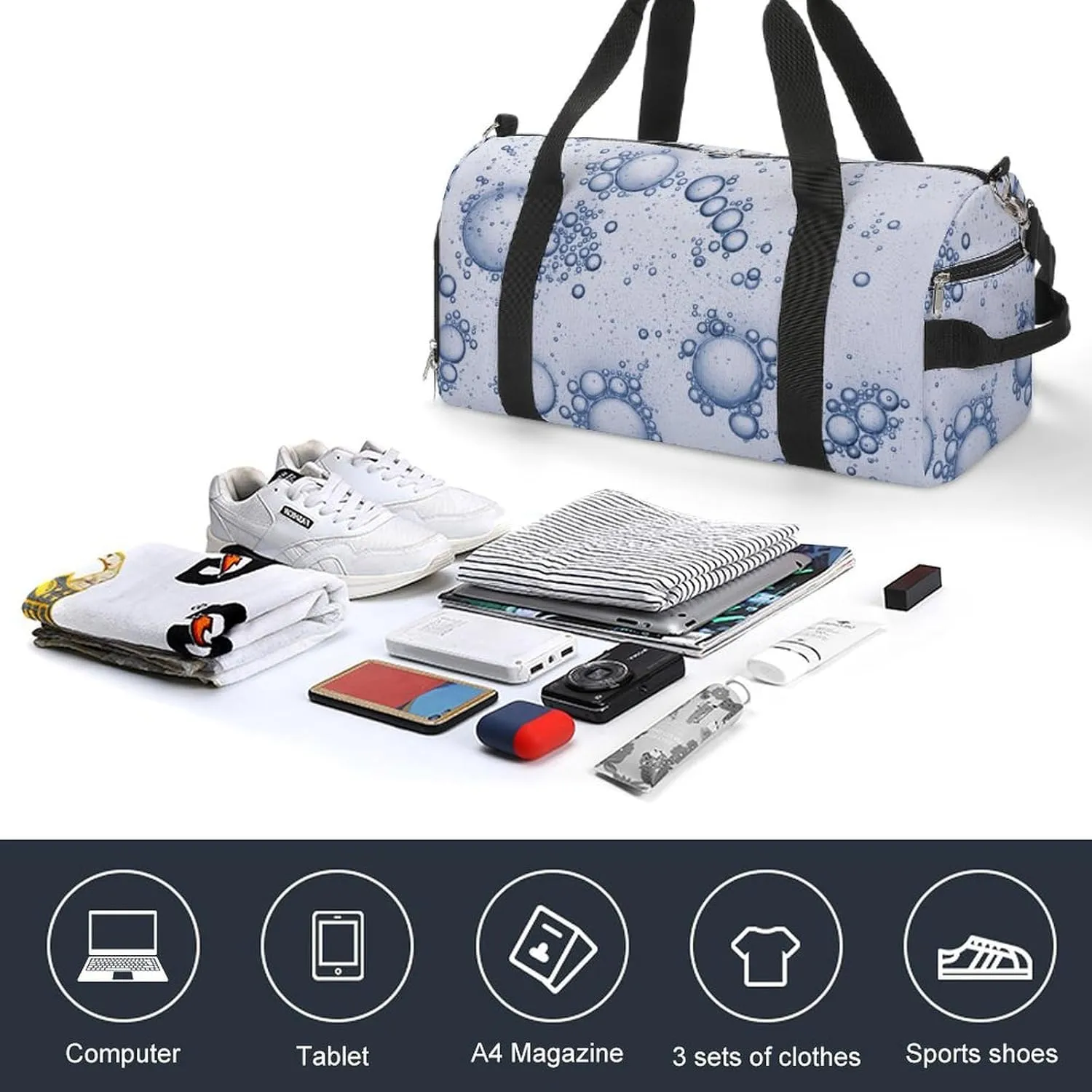 Bubbles Texture Fitness Large Gym Bag for Unisex with Shoe Compartment & Wet Pocket