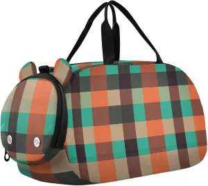 Buffalo Plaid Check Green Kids Cute Gym Bag with Shoes Compartment Large Capacity Personal Item Travel Bag for Boys and Girls