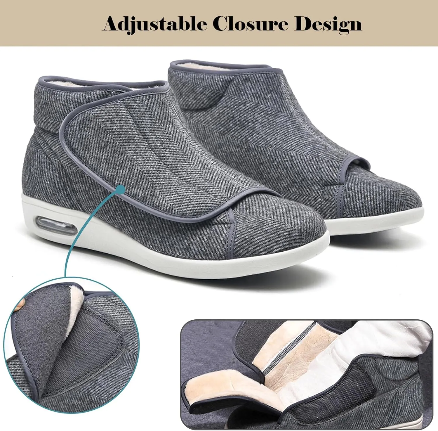 bumuam Women Wide Width Elderly Shoes,Adjustable Diabetic Shoes Easy to Slip On Wide Widths Shoes Orthopedic Edema Boots for Seniors Swollen Feet