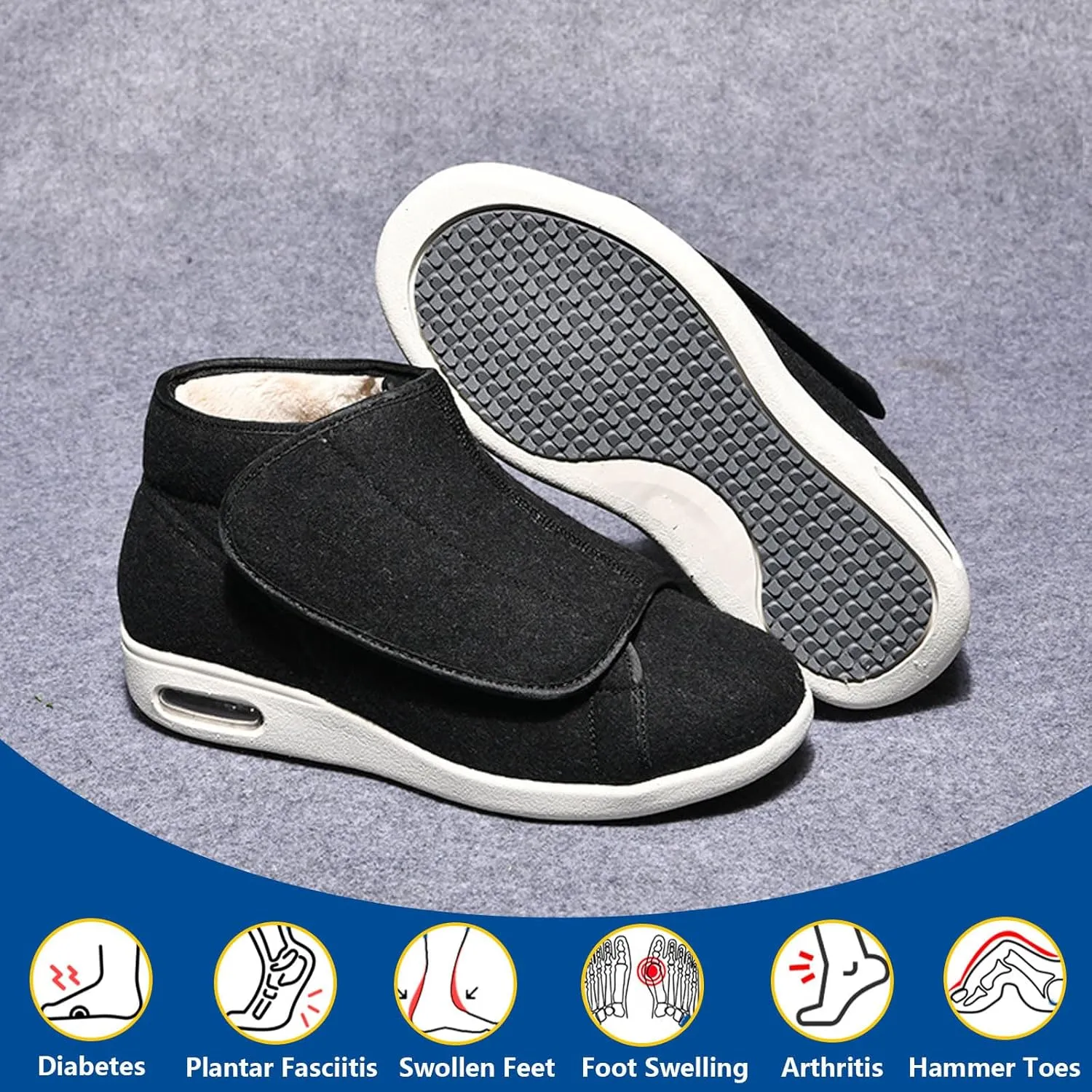 bumuam Women Wide Width Elderly Shoes,Adjustable Diabetic Shoes Easy to Slip On Wide Widths Shoes Orthopedic Edema Boots for Seniors Swollen Feet