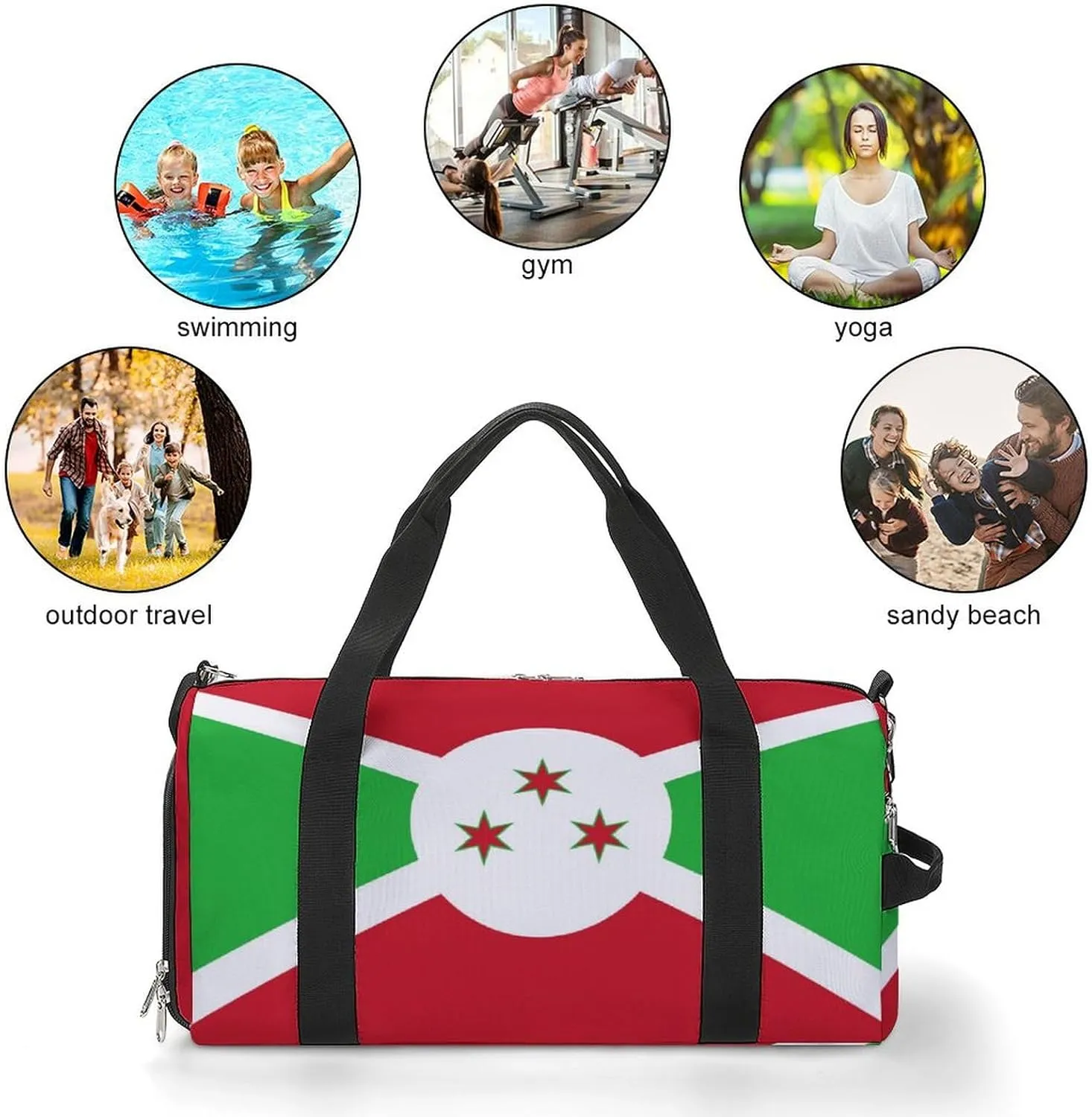 Burundi Flag Travel Duffel for Boys Girls with Shoe Compartment Overnight