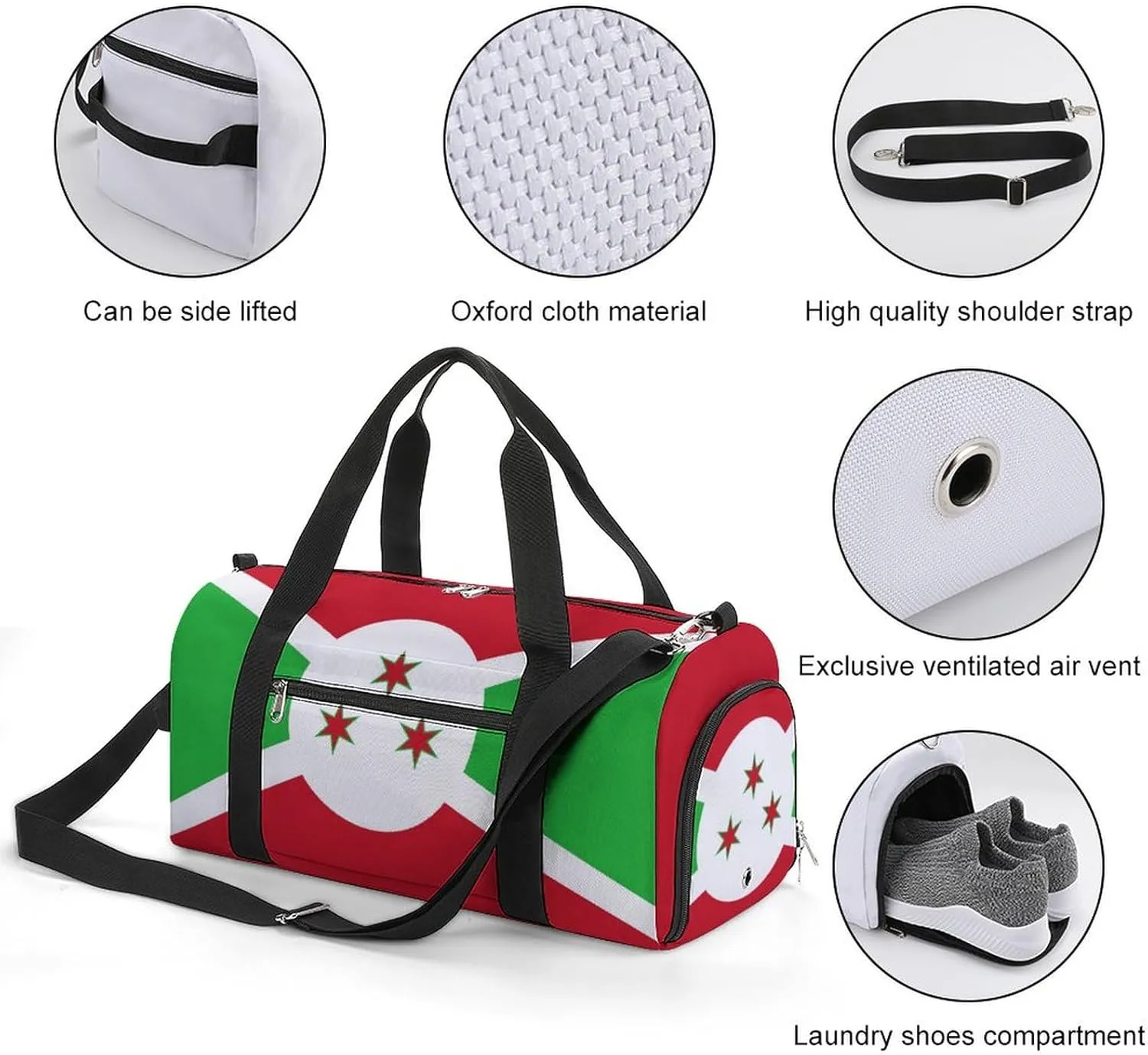 Burundi Flag Travel Duffel for Boys Girls with Shoe Compartment Overnight