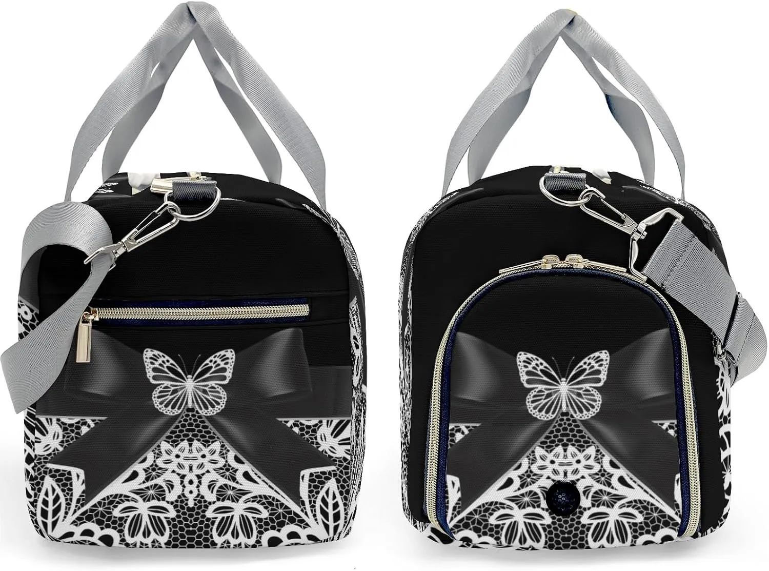 Butterfly Bow Lace Black 1 Personalized Duffel Bag,Custom Travel Gym Bag with Name,Waterproof Sports Overnight Bag with Shoe Compartment & Shoulder Strap