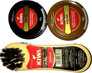 By Be The Bestest Kiwi Shoe Polish Paste B 0.2 fl oz with Kiwi Leather Shine Brush (Both (1 Each), Black and Dark tan)