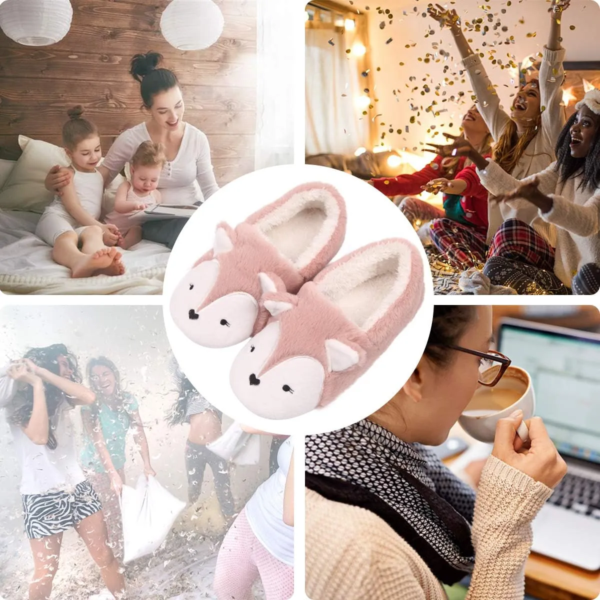 Caramella Bubble Womens Fox Fleece Animal Cozy House Slippers Indoor Outdoor Vacation Slippers for Women