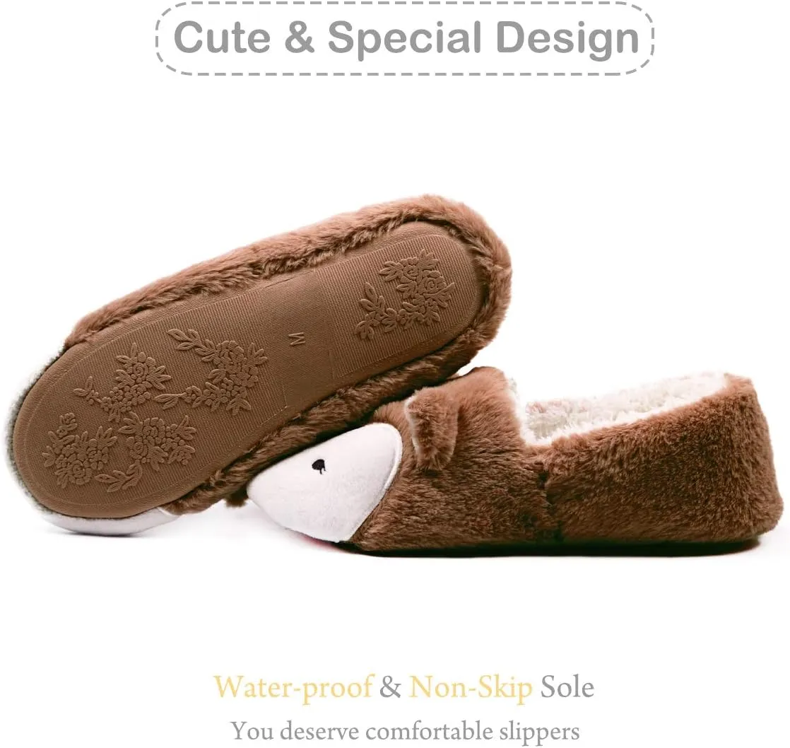 Caramella Bubble Womens Fox Fleece Animal Cozy House Slippers Indoor Outdoor Vacation Slippers for Women