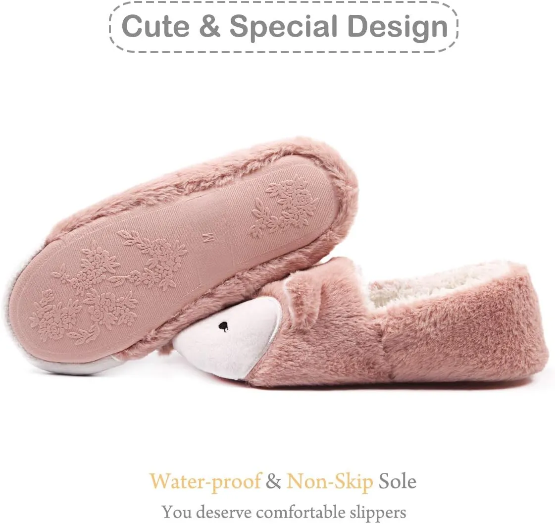 Caramella Bubble Womens Fox Fleece Animal Cozy House Slippers Indoor Outdoor Vacation Slippers for Women
