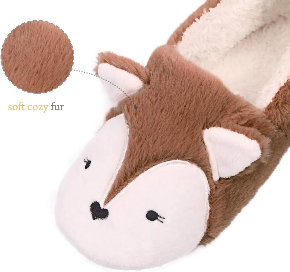 Caramella Bubble Womens Fox Fleece Animal Cozy House Slippers Indoor Outdoor Vacation Slippers for Women