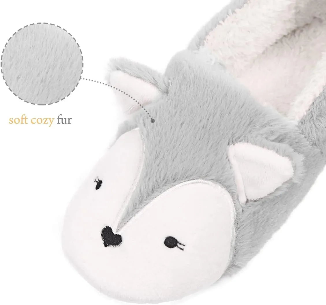Caramella Bubble Womens Fox Fleece Animal Cozy House Slippers Indoor Outdoor Vacation Slippers for Women