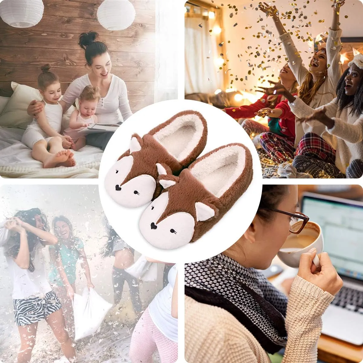 Caramella Bubble Womens Fox Fleece Animal Cozy House Slippers Indoor Outdoor Vacation Slippers for Women