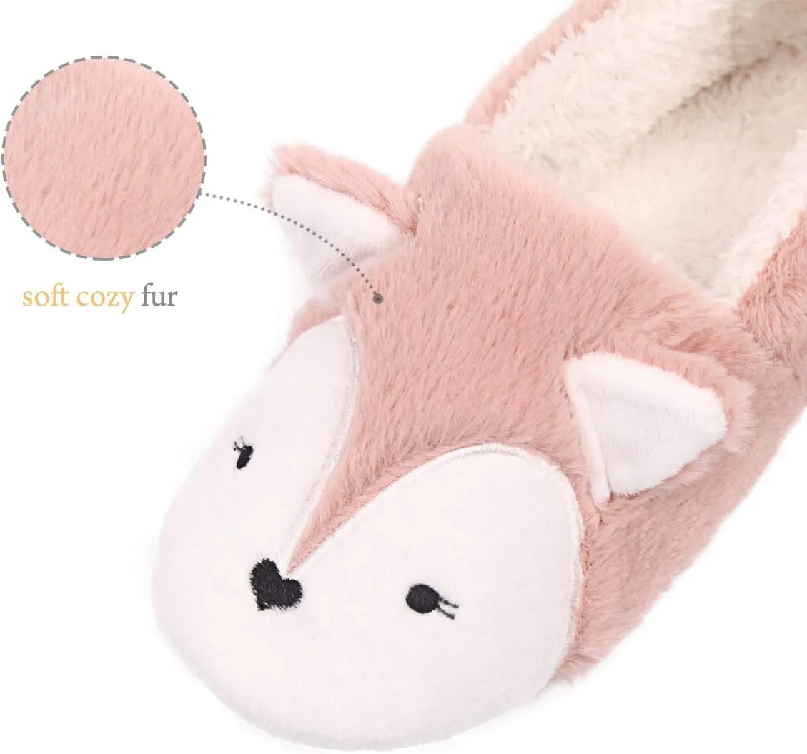 Caramella Bubble Womens Fox Fleece Animal Cozy House Slippers Indoor Outdoor Vacation Slippers for Women